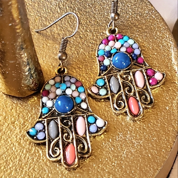 Hamsa Beaded Hand Earrings ~Protection - Picture 1 of 4
